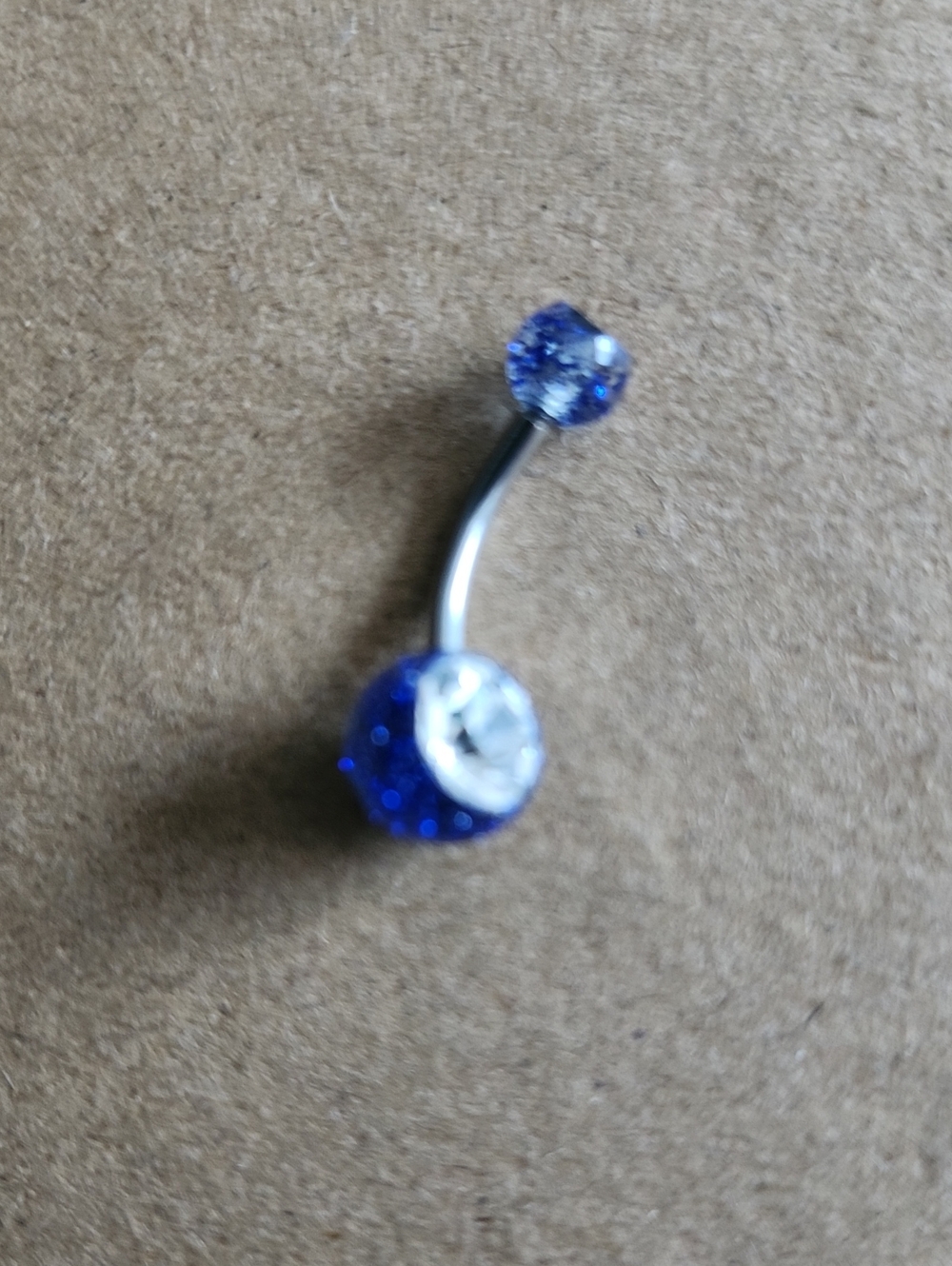 Blue Crystal Navel Ring with Clear Accent Stone